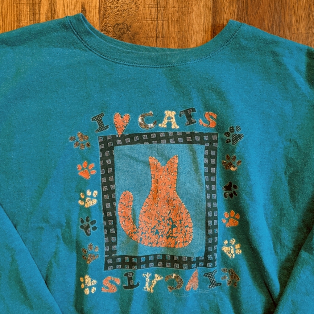 Vintage 90s Cat Sweatshirt Crewneck - Picture 2 of 6